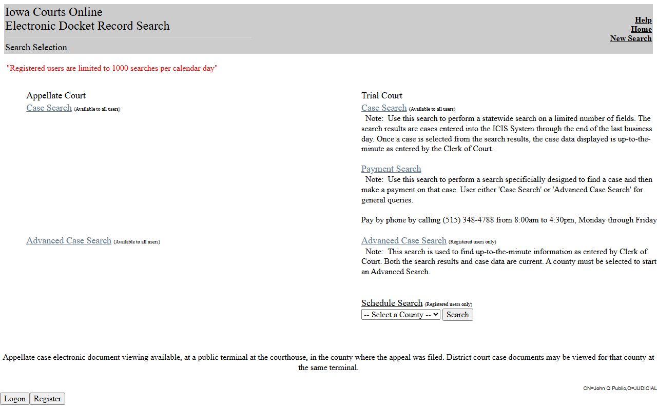 Woodbury County court records after jail arrest Iowa Courts Online search page