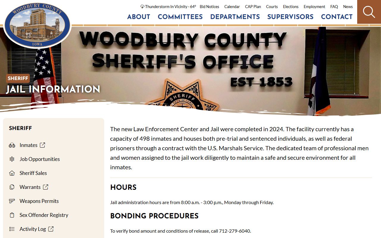 Woodbury County Law Enforcement Center and Jail information page for inmate records