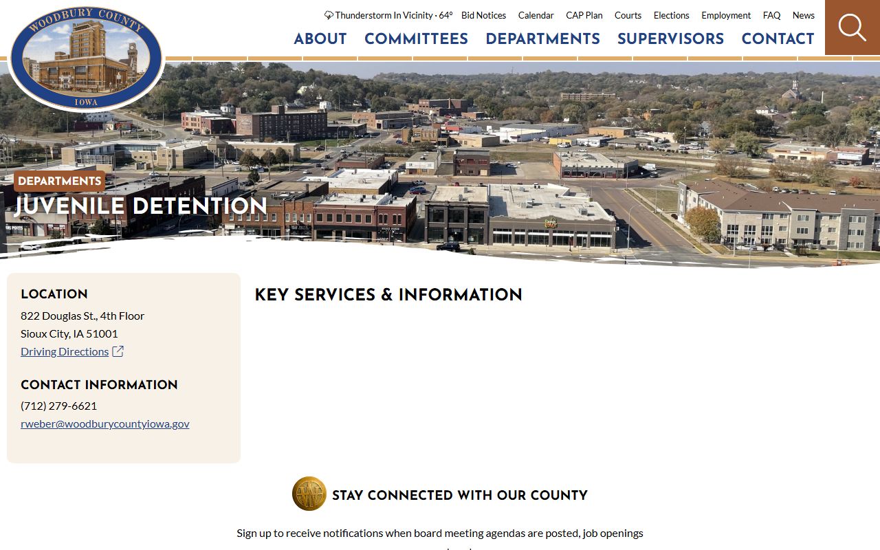 Woodbury County Juvenile Detention Center contact page for juvenile custody records